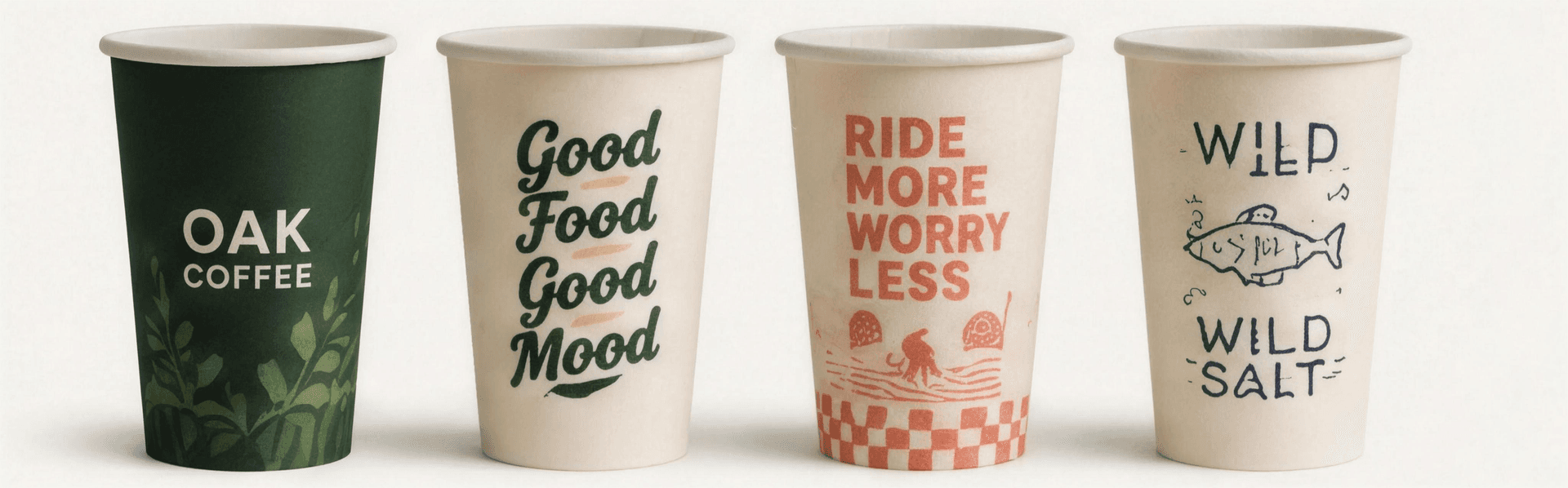 Four custom-printed cupcasa cup designs
